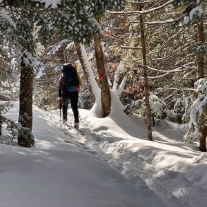 Originaire de Sainte-Agathe, Camille Carle, guide de tourisme d’aventure et conseillère en développement éco-touristique, a sillonné la région avec Jean-François Girard l’hiver dernier pour développer l’expertise terrain des parcours des Boucles blanches. (Photo Jean-François Girard)