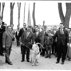 Le bouc lors de l’initiation de 1966, bien retenu par Gérard Demers. (Photo gracieuseté)