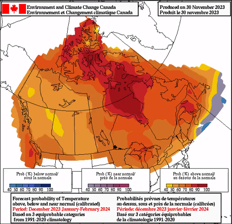 Environnement et Changement climatique Canada prévoit un hiver relativement doux